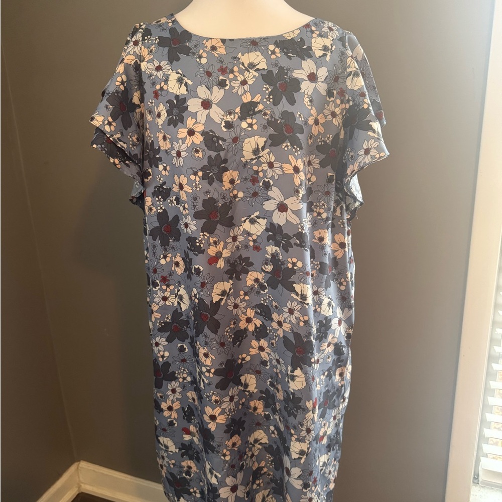 LOFT Blue Floral Midi Dress